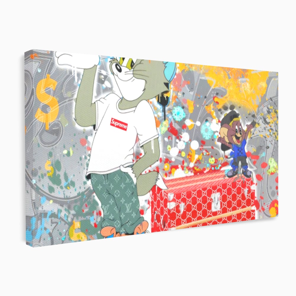 Tablou canvas cu tablou canvas cu tom si jerry, fara rama, pe sasiu de lemn